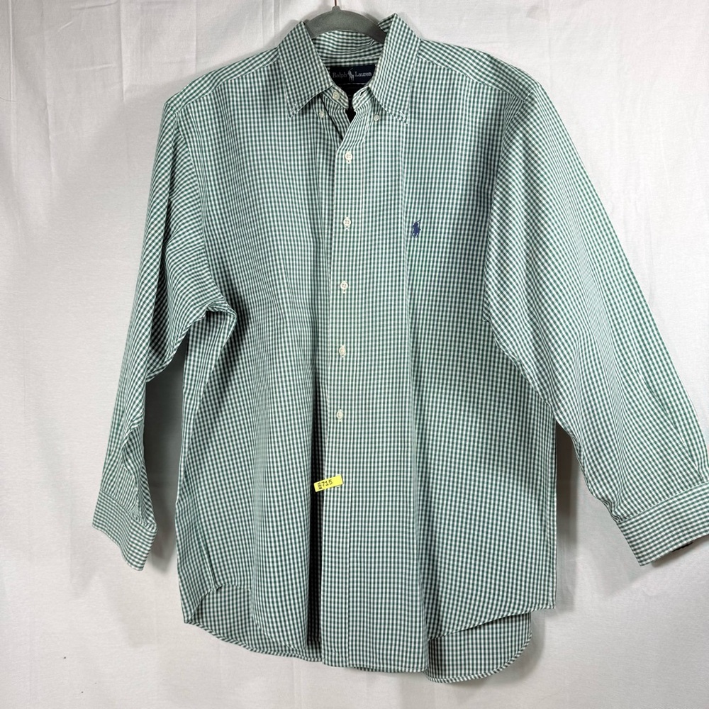 Ralph Lauren 100% Cotton Yarmouth Men's Green Gingham Button Down Shirt 17